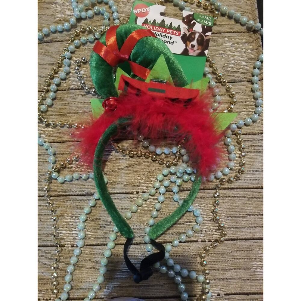 Spot Holiday Pets Christmas Green Elf Pet Dog Headband Apparel M/L